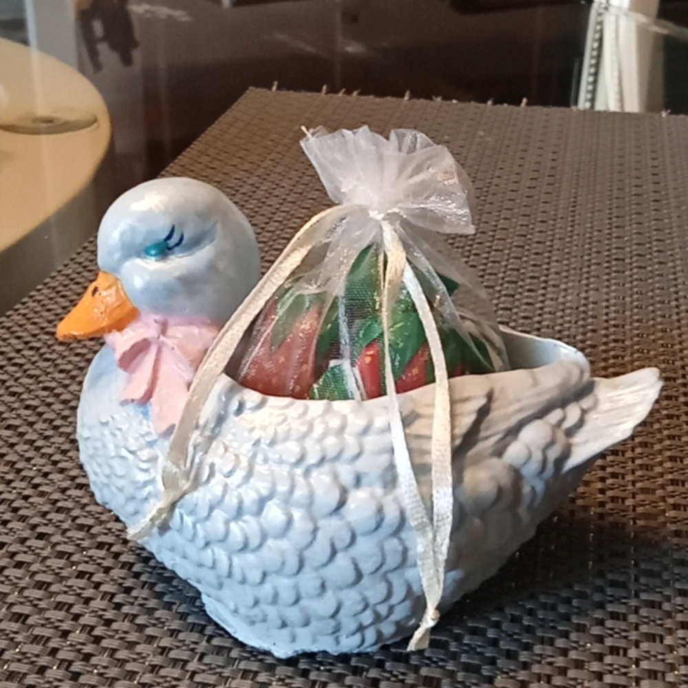 Handmade Concrete Pearl Blue Duck Planter With Candy